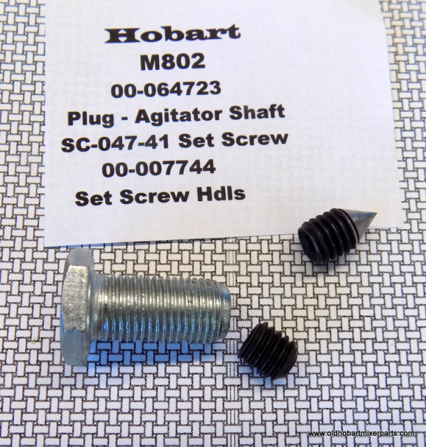 Hobart M802 Mixer Agitator Shaft 00-064723 Plug SC-047-41 Set Screw- 00-007744 Cone Pt. Set Screw
